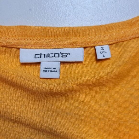 Chico's Linen Tangerine Orange Puff Lantern Sleeve Top Women's Large - Picture 6 of 10